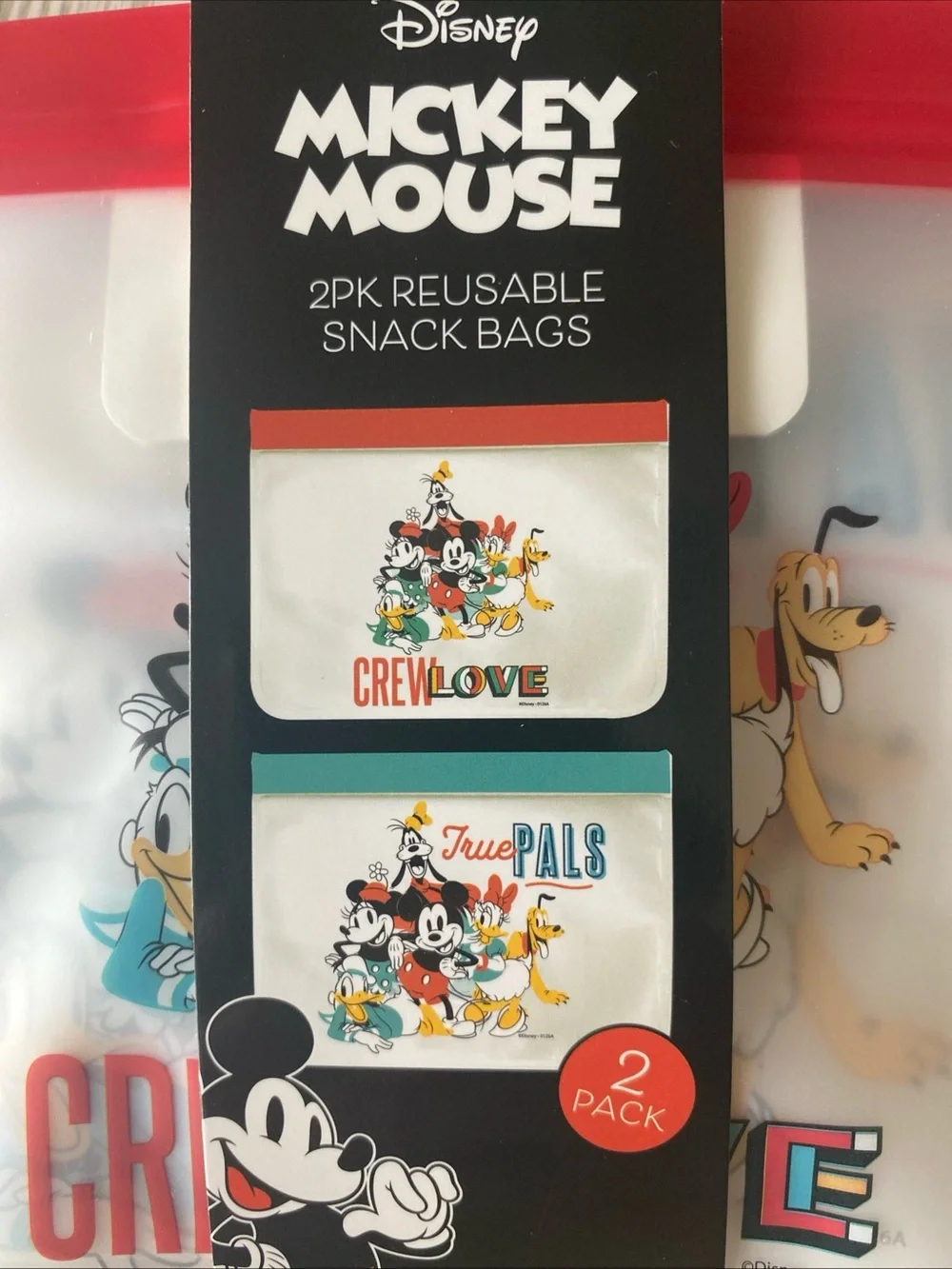 MICKEY MOUSE 2 Pack Reuseable Snack Bags/Pouches